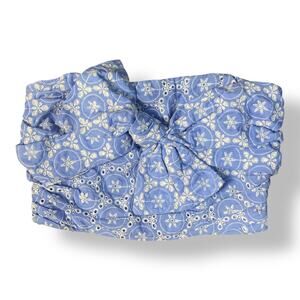 Do+Be Blue Embroidered Tie Front Strapless Crop Top Size M Preppy‎ Boho Festival